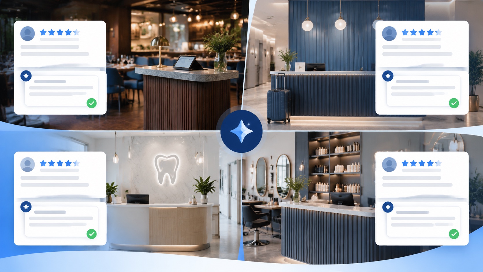 Local business review response templates for restaurants, hotels, dental offices, and salons