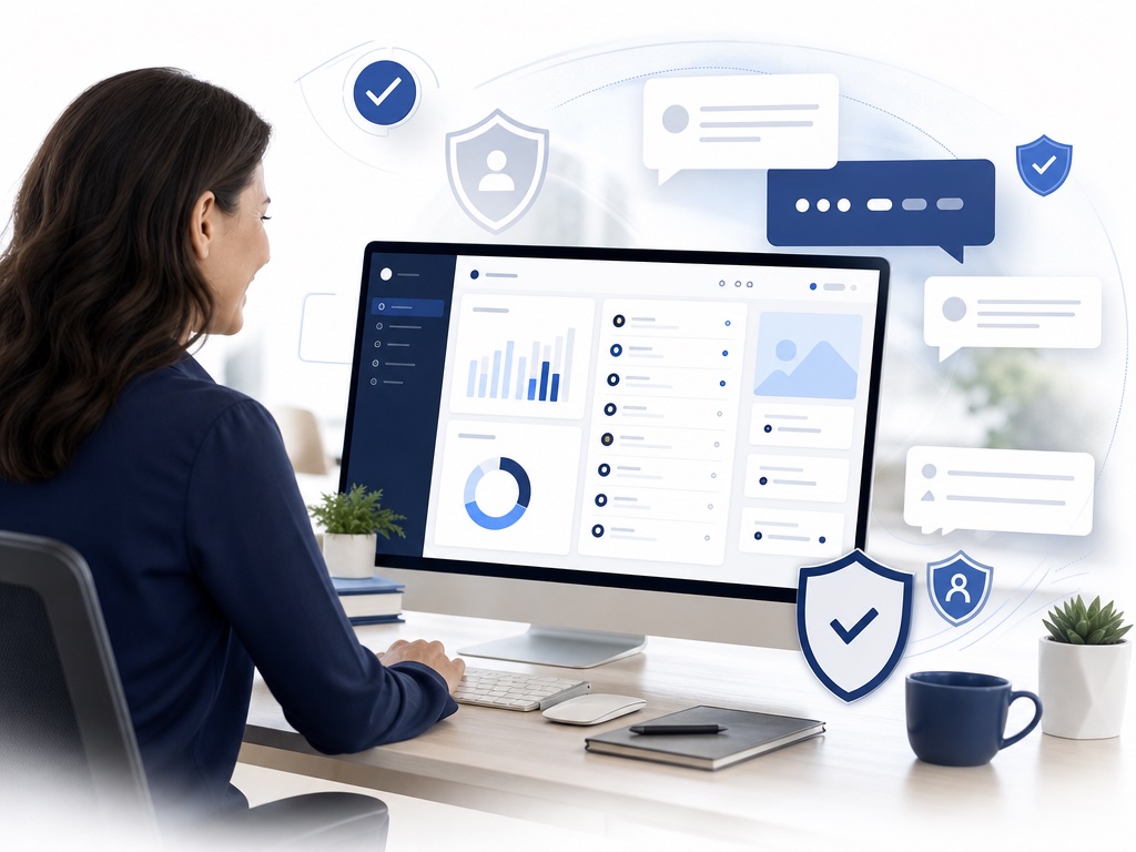 Business manager using a review response dashboard with safety and trust indicators